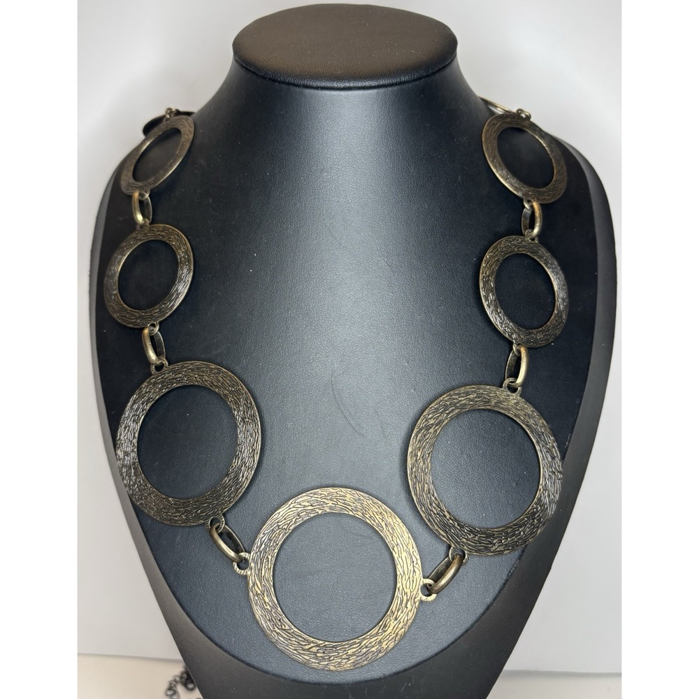Vintage Textured Open Circle Necklace 42" Bronze Tone Statement NY & Company